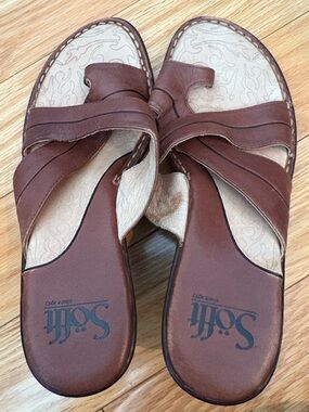 Sofft Brown Leather Slide Sandals Size 7.5 Comfort Cushioned